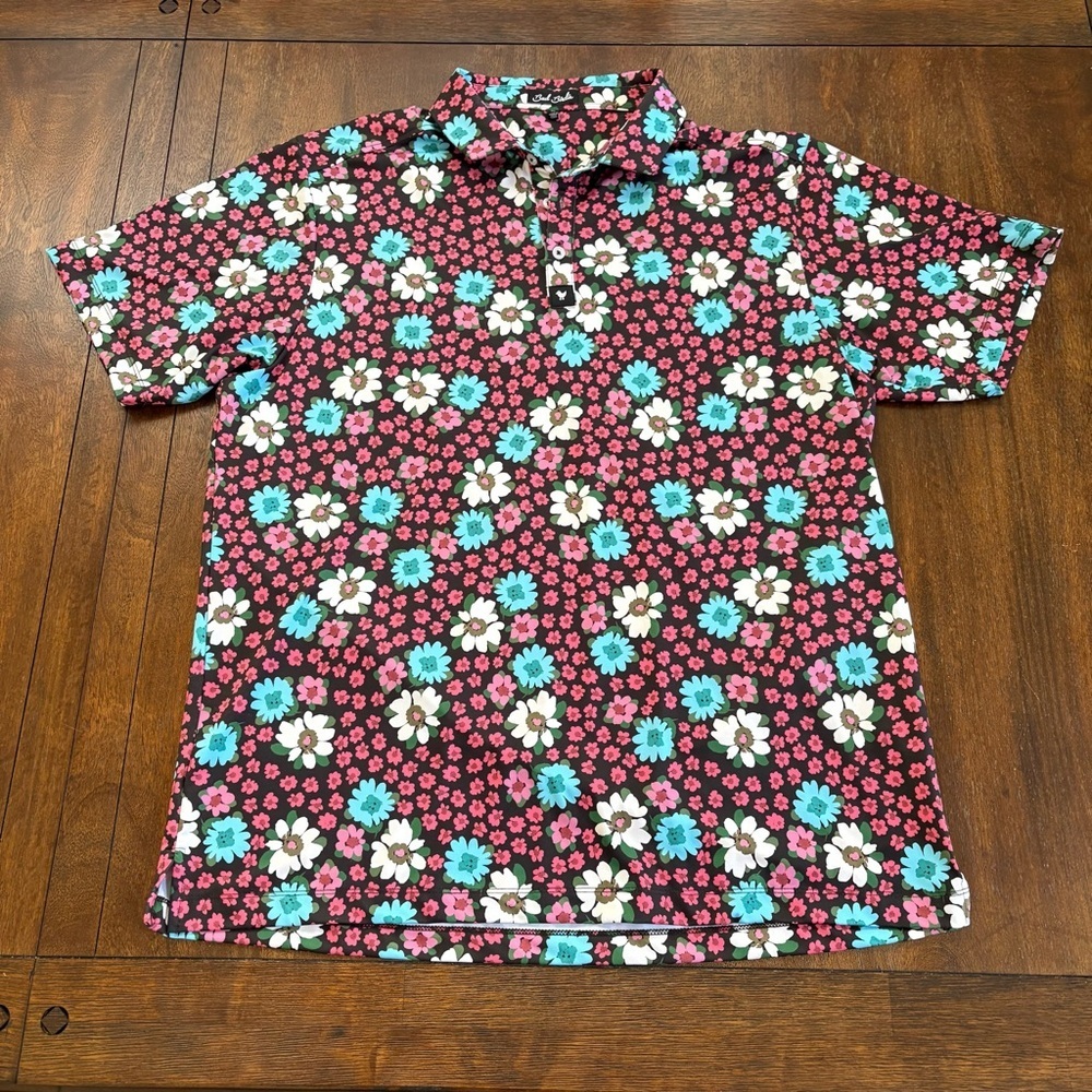 Bad Birdie Polo SS Shirt Black Floral Performance Golf Stretch Men XLarge